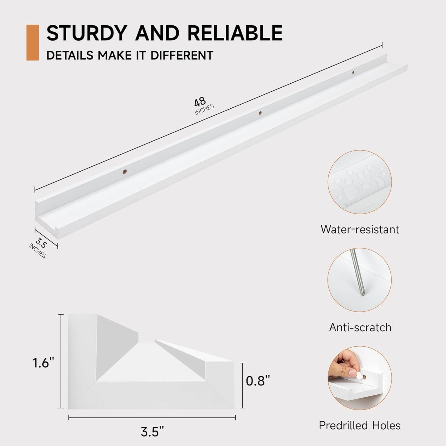 Picture Ledge Shelf for Wall, Floating Shelves Set of 4, 48 Inch Long Nursery Book Shelves for Toys Storage, Kids Bookshelf Wall Mounted for Books Photo Frames, White