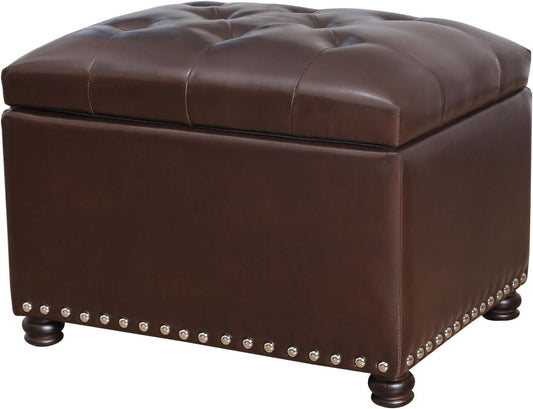 Joveco Leather Storage Ottoman Bench Rectangle 24 Inch Foot Rest Ottomans Stool for Living Room Bedroom(Brown)