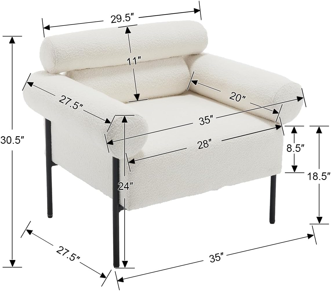 Modern Accent Chairs Set of 2, Boucle Sofa Accent Chairs for Living Room, Oversized Upholstered Sherpa Mid-Century Office Reading Armchairs with Channel Tufted for Bedroom, White