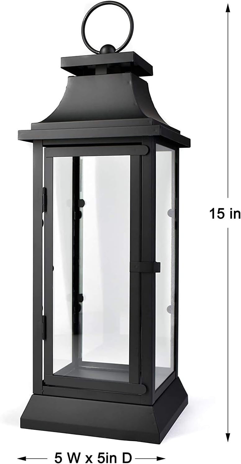 Serene Spaces Living Black Hurricane Lanterns with Clear Glass Panels, Perfect for Home Decor, Parties & Events, Table Top Or Hanging Lantern for Indoor & Outdoor, KIT - Small, Medium & Large