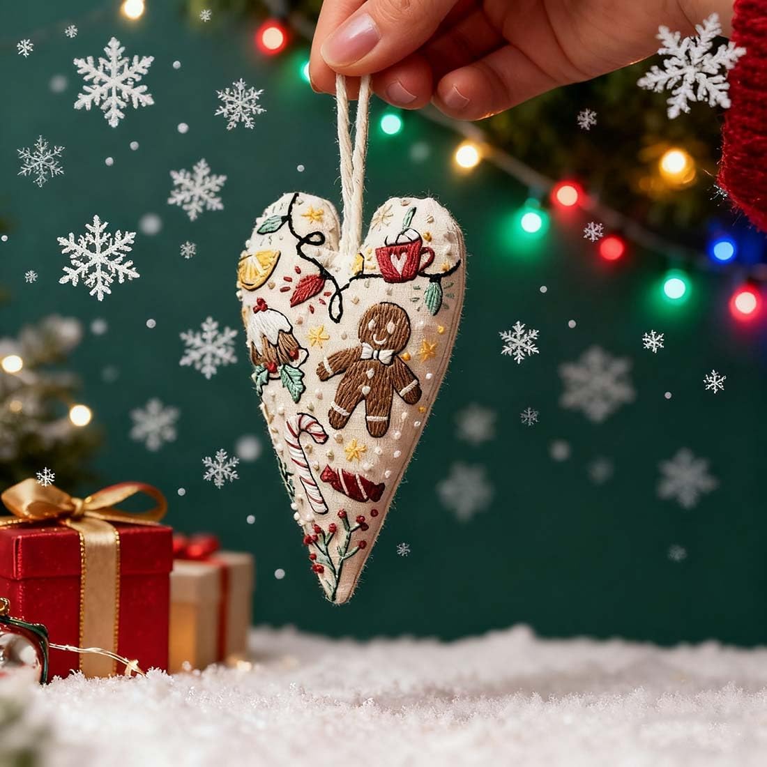 Christmas Ornament Embroidery Kit, DIY & Finished Heart Shaped Hand Embroidered Christmas Ornament/Ornament Kit, Beginner Friendly Cross Stitch Craft Set with Needles Thread (DIY)