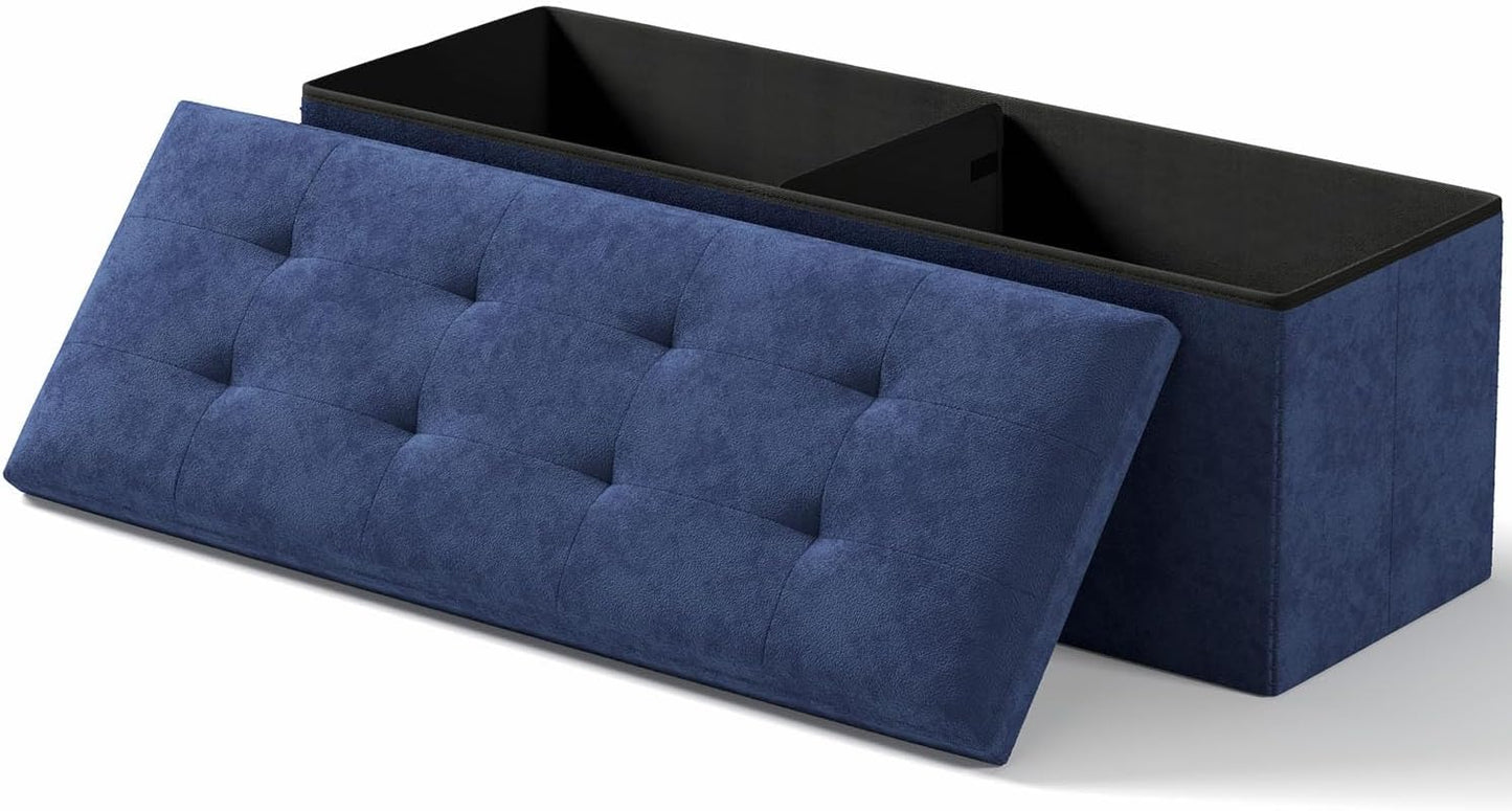 Storage Ottoman Bench, Folding Ottoman Foot Rest, End of Bed Bench,Storage Chest, for Living Room, Bedroom, Hallway, Entryway, Holds up to 700 lb (Navy BLUE1, 43")