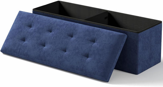 Storage Ottoman Bench, Folding Ottoman Foot Rest, End of Bed Bench,Storage Chest, for Living Room, Bedroom, Hallway, Entryway, Holds up to 700 lb (Navy BLUE1, 43")