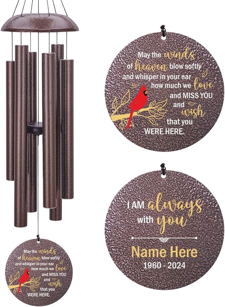 Personalized Memorial Wind Chimes Outdoor, Cardinal Commemorative Gifts for Loss of Loved One, 36Inch Customized Sympathy Wind Chimes Deep Tone, Condolences Gifts for Funeral