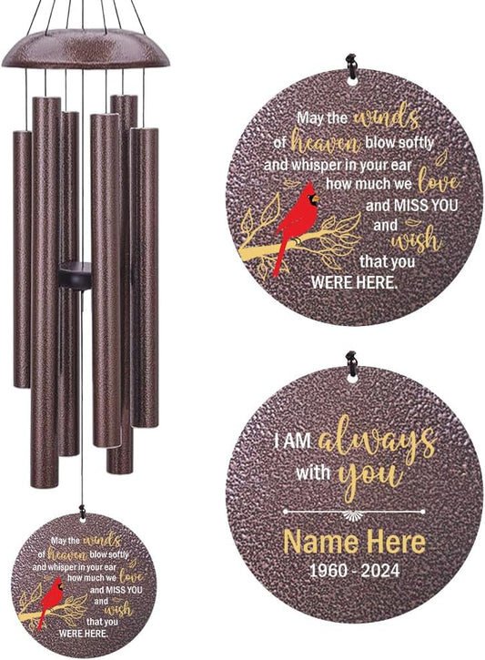 Personalized Memorial Wind Chimes Outdoor, Cardinal Commemorative Gifts for Loss of Loved One, 36Inch Customized Sympathy Wind Chimes Deep Tone, Condolences Gifts for Funeral