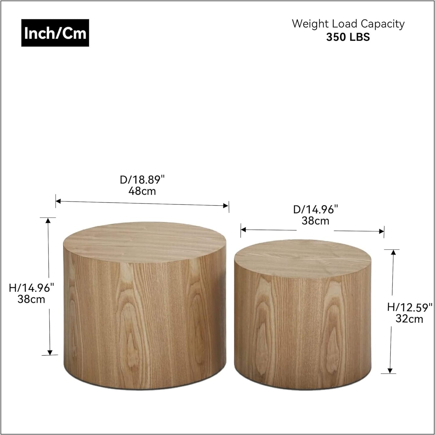 WILLIAMSPACE Nesting Coffee Table Set of 2, Round Wooden Coffee Tables Circle Modern Table for Small Space Living Room Bedroom Accent End Side Table (Wooden Color-Round)