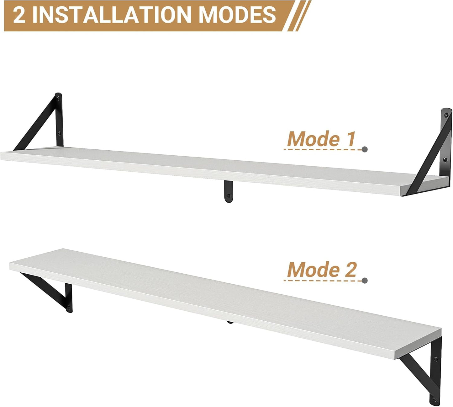 Heimlove Floating Shelves for Wall, 36 Inch Long Wood Floating Bookshelf Set of 3, Wall Mounted Hanging Shelf for Bathroom Bedroom Kitchen, White