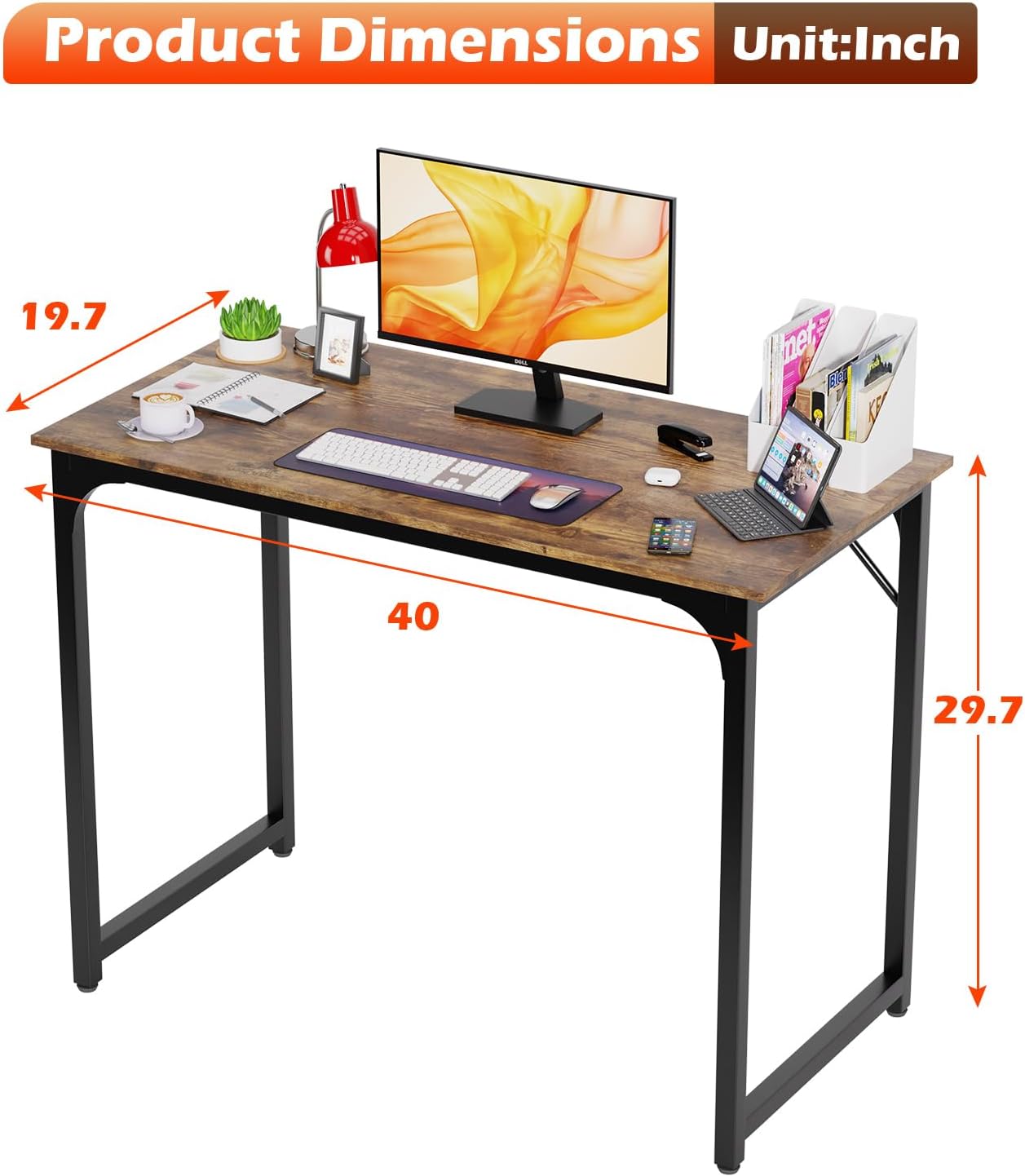 PayLessHere 32/39/47 inch Computer Desk Study Writing Table, Adjustable feet, Modern Furniture for Home Office (1, Vintage, 39 inch)