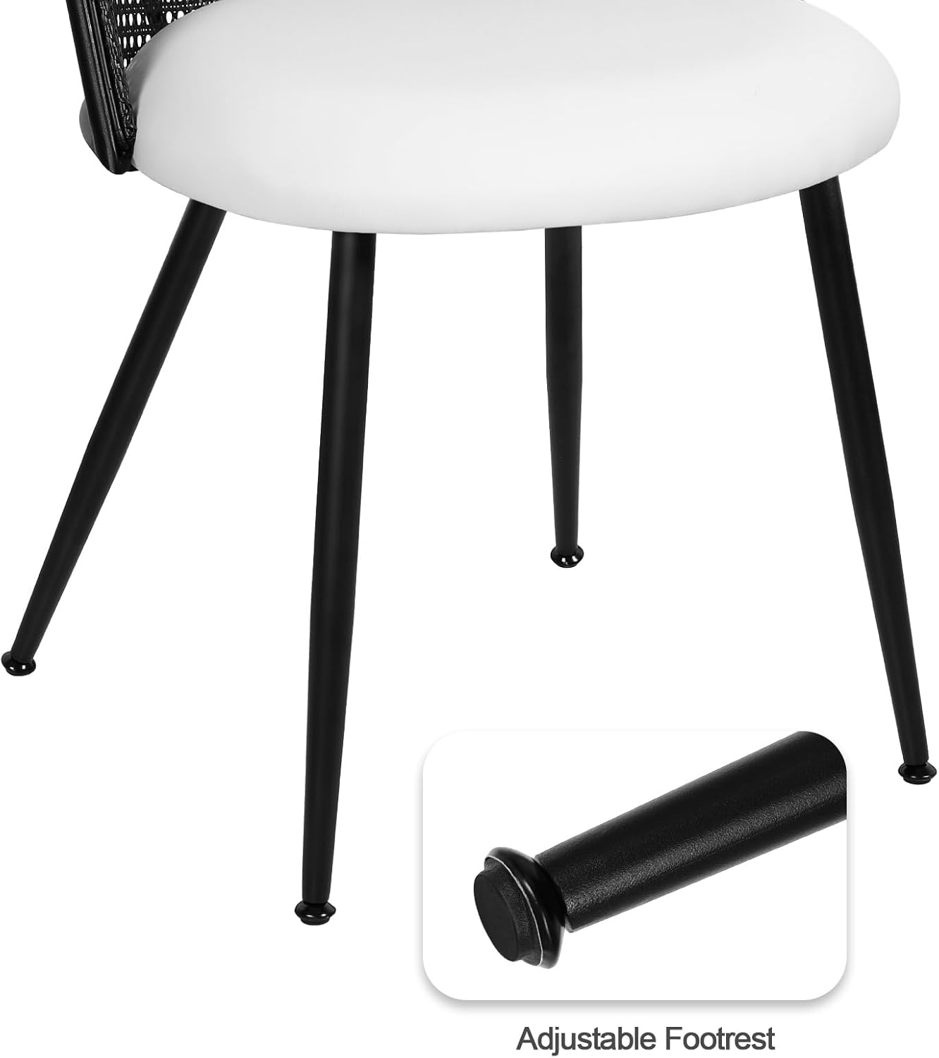 Rattan Dining Chairs Set of 4, Faux Leather Upholstered Dining Chairs with Black Cane Back, Mid-Century Modern Farmhouse Armless Accent Chairs for Kitchen Dining Room, Restaurant, White