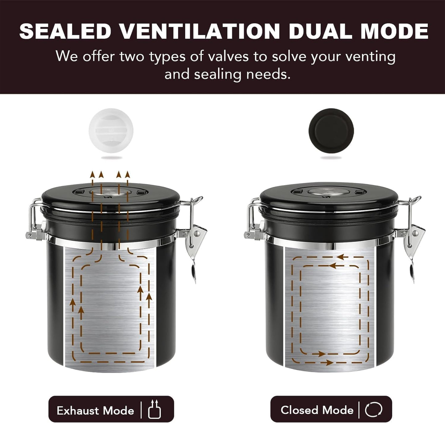 ShanSon Coffee Canister Airtight Coffee Container Stainless Steel Coffee Bean Storage Container with Scoop Coffee Canister for Beans Grounds Sugar Flour Tea Cereal,16OZ, Black