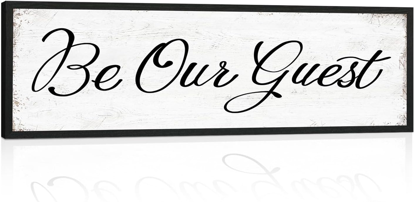 HLJ ART Be Our Guest Wall Decor: Farmhouse Bedroom Art Above Bed, 12" x 40" Framed Large Guest Room Signs, Rustic Country Decorative Plaques for Home Living Room Kitchen