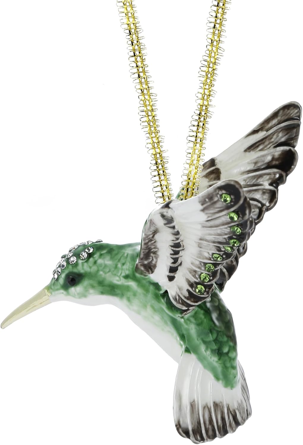 Hand Painted Enamel Hanging Hummingbird Ornament, Elegant Decorative Hanging Ornaments, Christmas Figurine Collectible Keepsake Home Decor, for Christmas Tree, Windows, Satin Ribbon (Hummingbird)