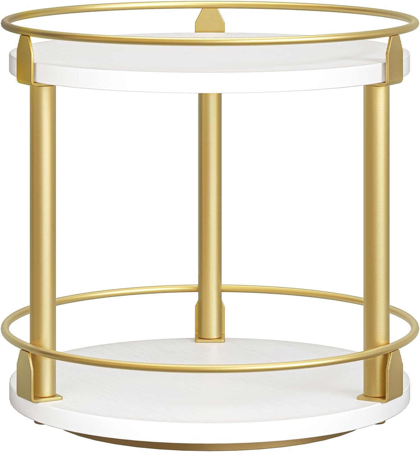 Lazy Susan Organizer, Rotating Spice Rack, 2 Tier Spice Turntable Organizer, Industrial Turntable Spice Holder, for Kitchen Countertop and Cabinet, Compact and Versatile, White and Gold SR22DW