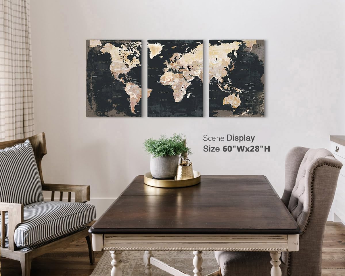 Elixart Bedroom Wall Decor Inspirational Wall Art Black Wall Pictures for Living Room Paintings for Wall Decoration Map Canvas Artwork Big Brown Decor for Kitchen Dining Room