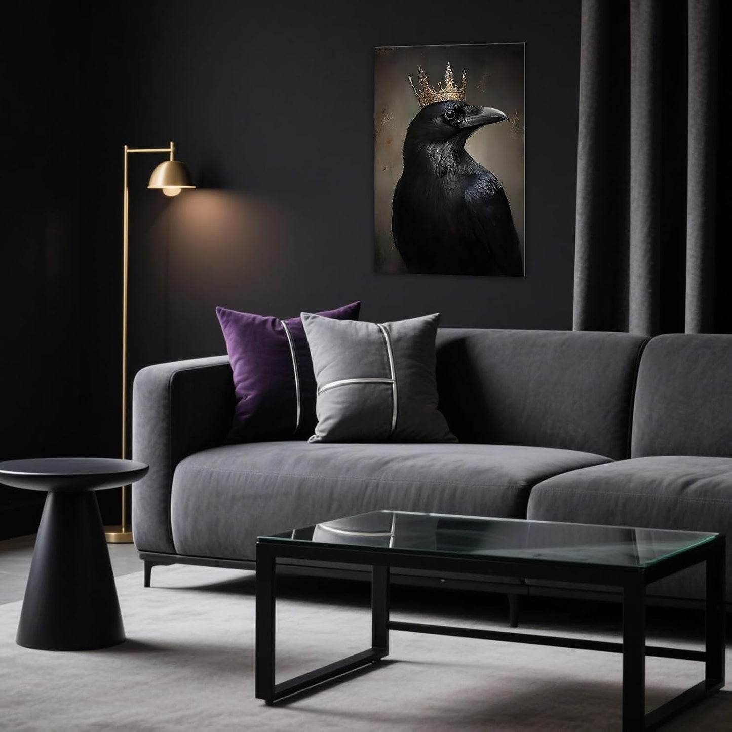 OAAPITI Raven King Wall Art Mysterious Black Bird Painting Dark Gothic Animal Canvas Print for Living Room Bedroom Home Office Inspirational Decor(Artwork-8,24"x36")