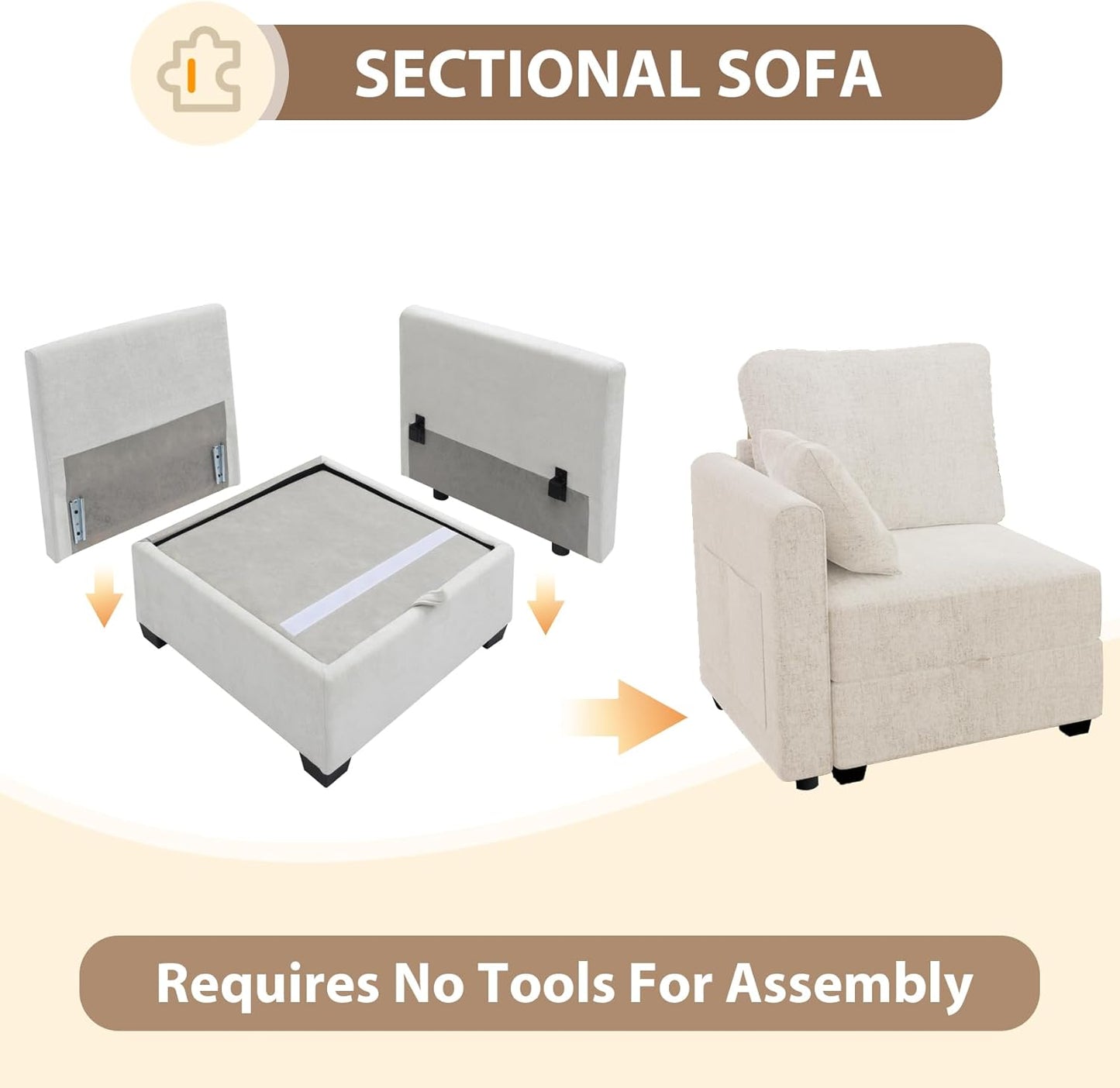 mestyl Modular Sectional Sofa Convertible Sofa Couch Set with Storage for Living Room, Modern 4 Seater Modular Sectional Couch (Beige)