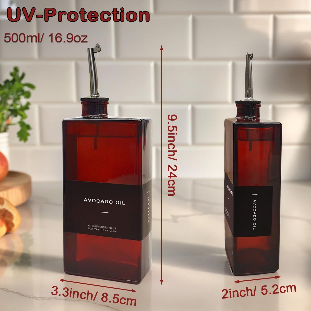 Olive Oil Dispenser Bottle for Kitchen, UV-Protected Dark Glass 16.9oz, Oil and Vinegar Dispenser Set, Soy Sauce Dispenser, Coffee Syrup Bottles- 16.9oz, Set of 2
