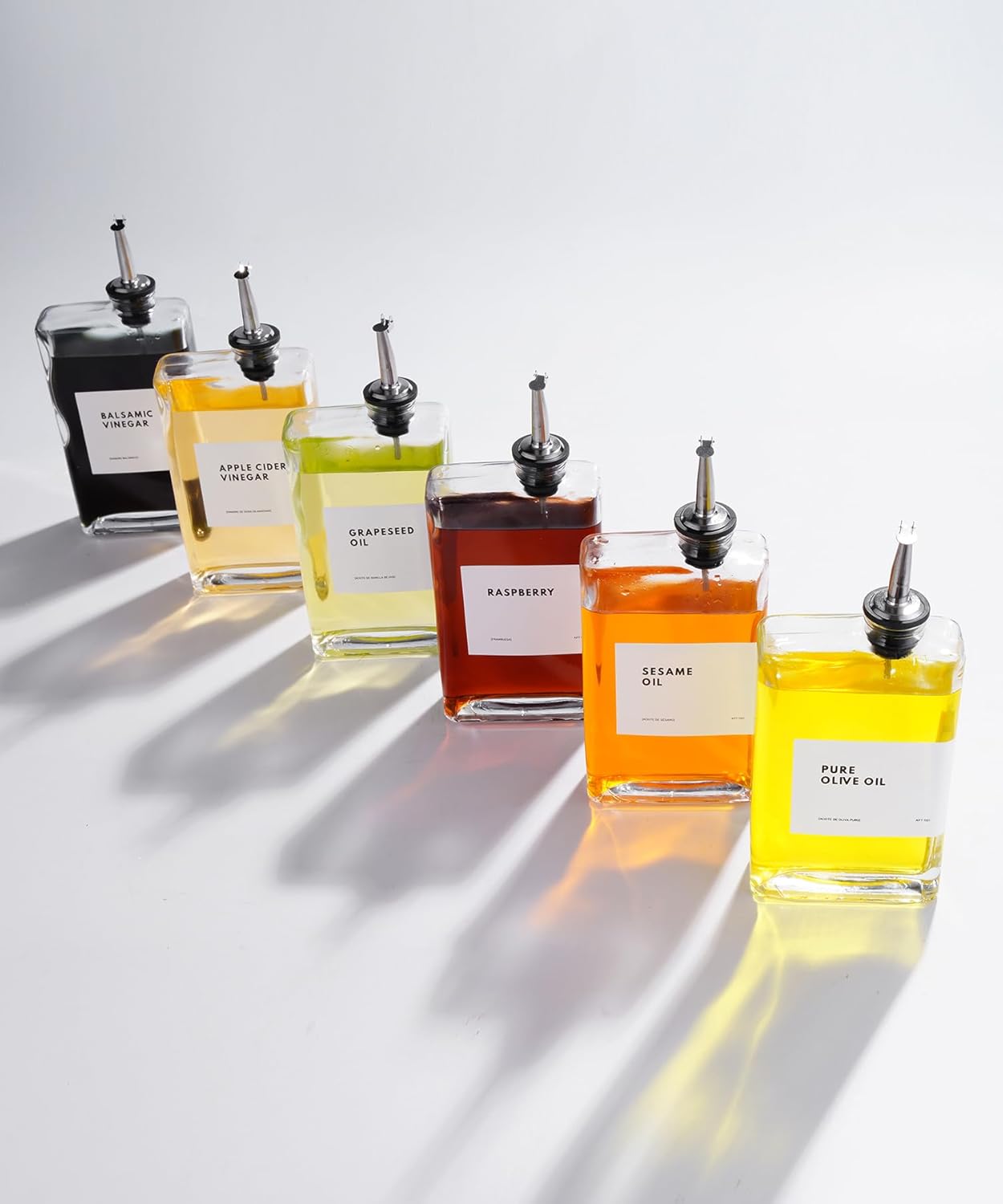 Olive Oil Dispenser for Kitchen, Cooking Oil Dispenser, Oil and Vinegar Dispenser Set, Olive Oil Bottle, Soy sauce dispenser, coffee syrup bottles - 4 pcs, Silver