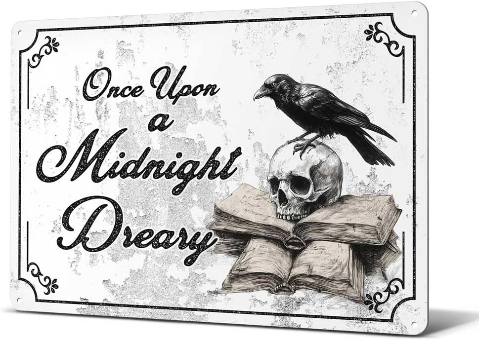 Heuhuww Vintage Gothic Wall Decor-Once Upon A Midnight Dreary Gothic Metal Sign for Home Room,The Raven, Literary Gift 8"x12"(H28)