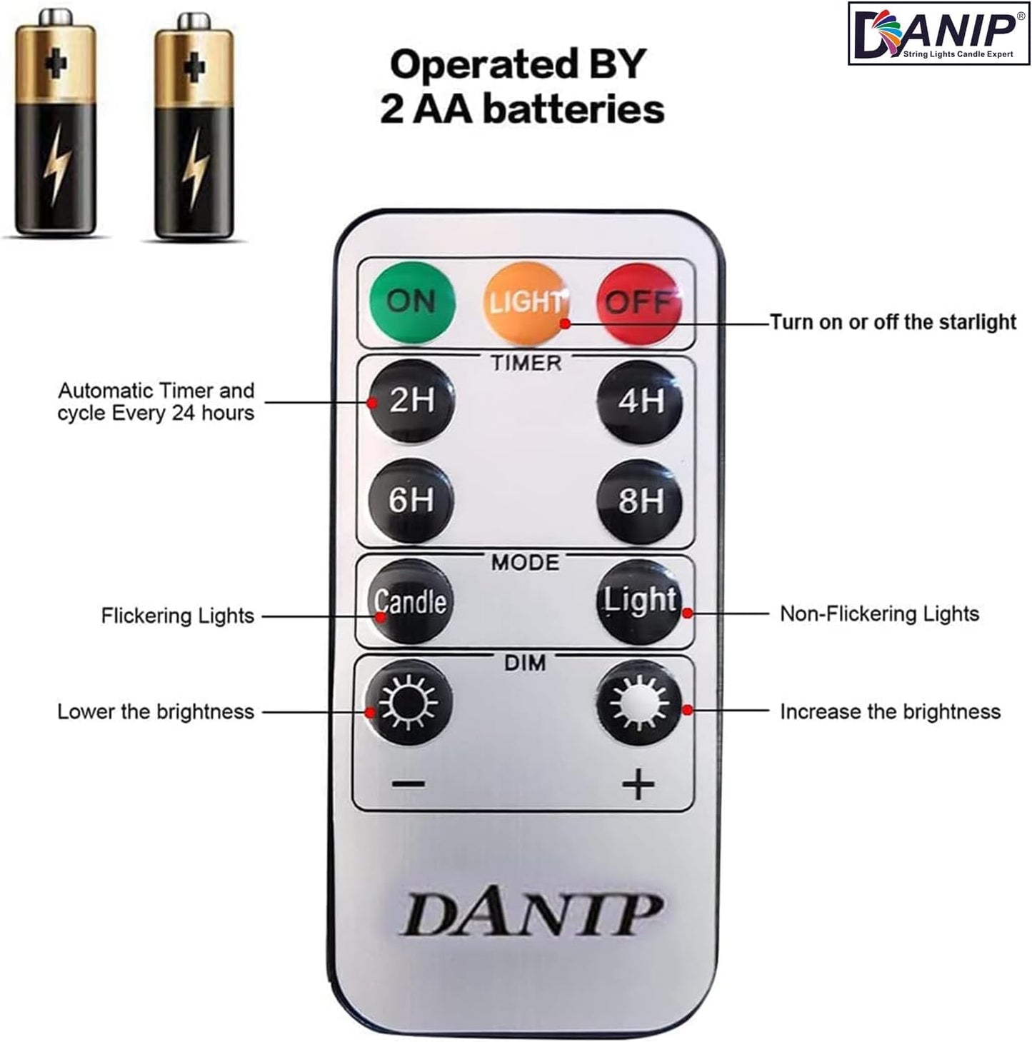 danip red flameless Candle, Built-in Star Cluster, 9 LED Candles, 11 Button Remote Control, 24-Hour Cycle Timer, Flashing Flame, Real Wax, Battery Powered. (Starry Sky Series)