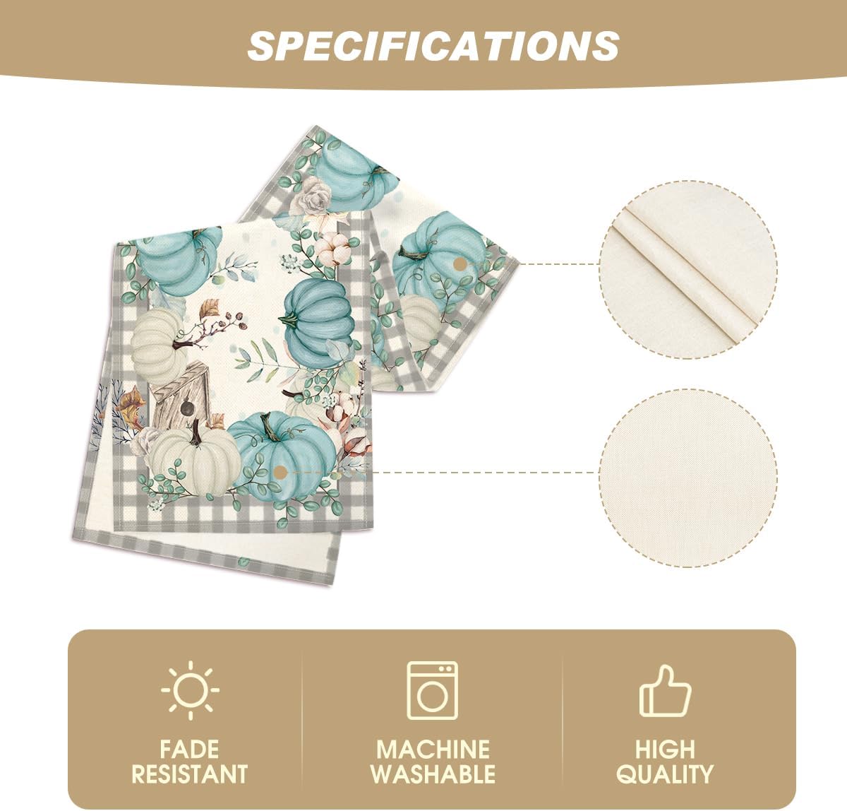 Artoid Mode Buffalo Plaid Pumpkins Leaves Fall Table Runner, Autumn Thanksgiving Kitchen Dining Table Decoration for Home Party Decor 13x72 Inch