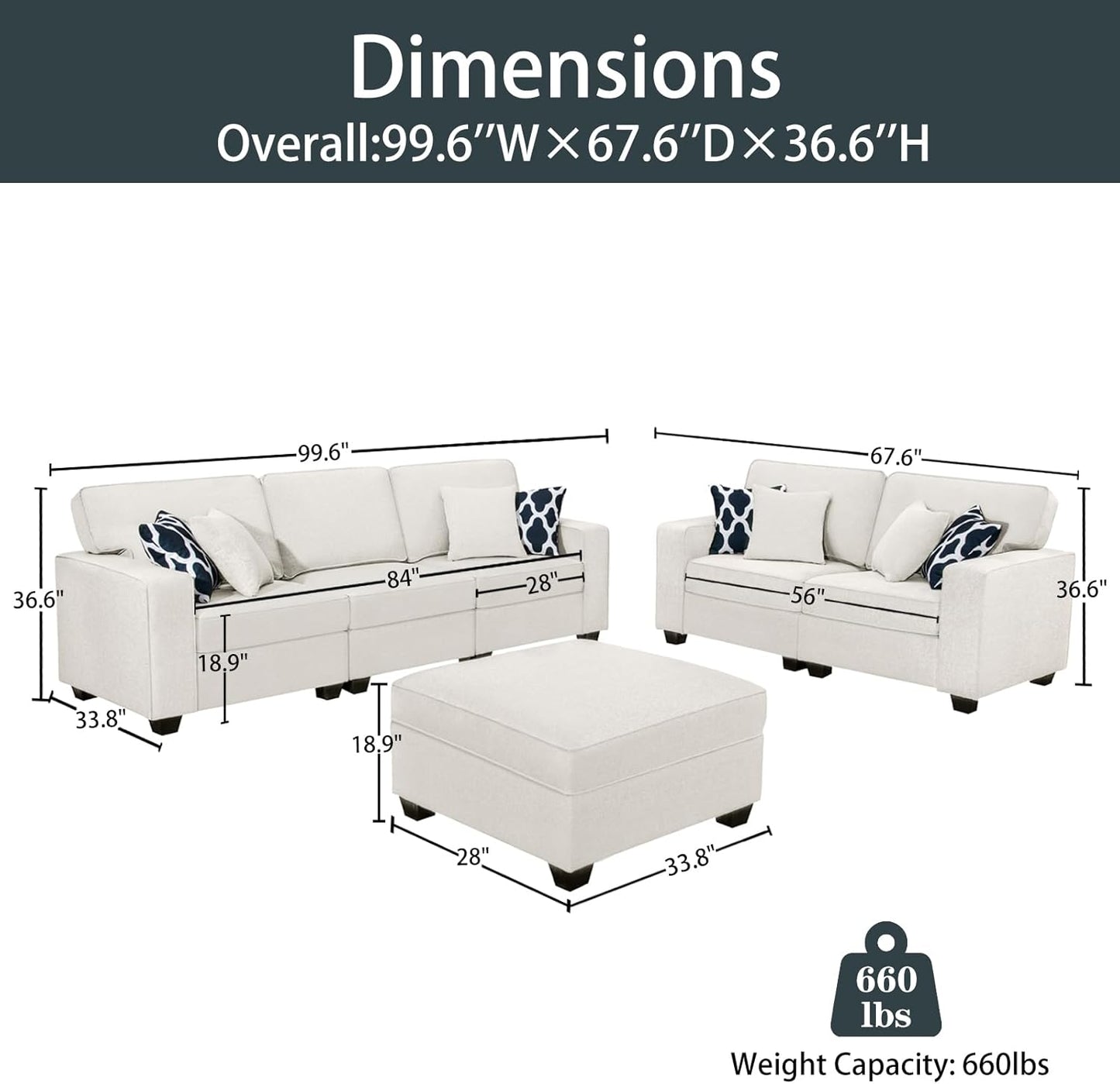 L Lengend Vansen Modular Sectional Sofa U Shaped Couch with Ottoman Modern Reversible Corner Sectional Couch for Living Room (Cream, 2+3 with Ottoman)