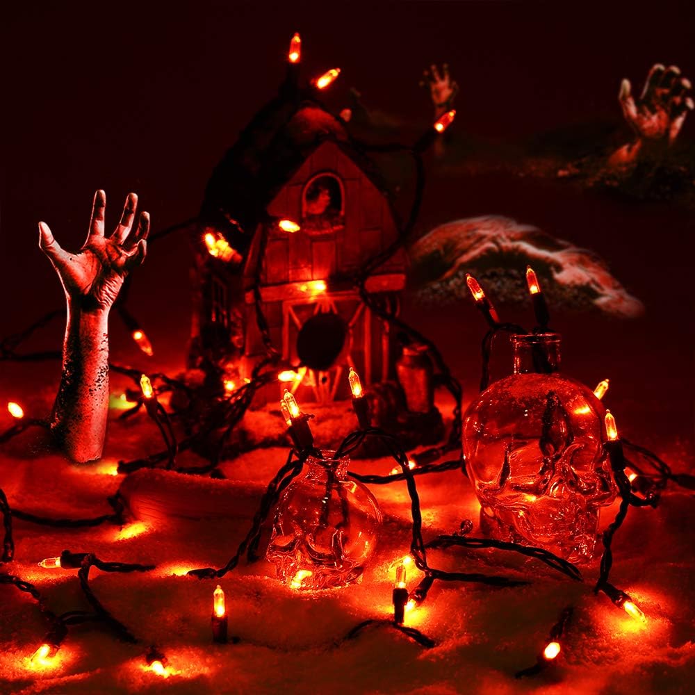 Brizled Orange Halloween Lights, 33ft 100 LED Halloween String Lights, 120V UL Certified Connectable Orange Light String Mini Tree Light Black Wire for Indoor & Outdoor Party Christmas Tree Decoration