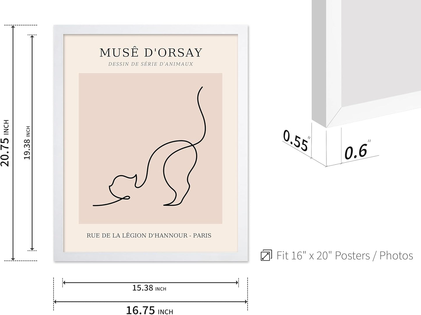 Poster Master Vintage Poster - Retro One Line Cat Drawing Print - Cat Art - Minimal Gift for Men, Women, Animal Lover - Abstract Wall Decor for Home, Office, Bedroom, 16x20 White Framed