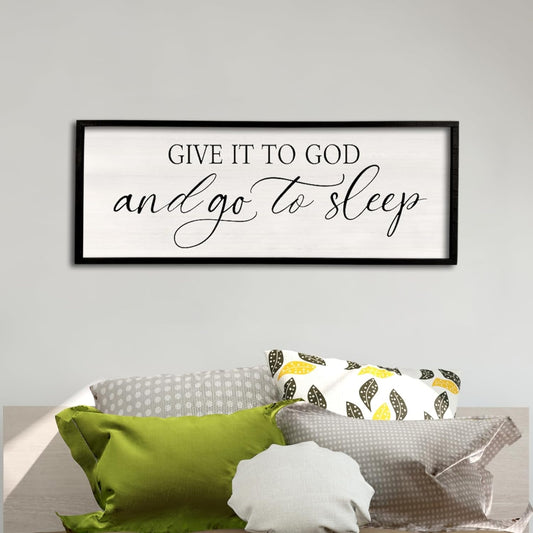 comurdyo Give It To God And Go to Sleep Sign 40''×15'' Master Bedroom Above Bed Wall Decor Wood Framed Couple Large Farmhouse Guest Room Rustic Simple Over Bedside Wall Art Hanging Decor (Black)