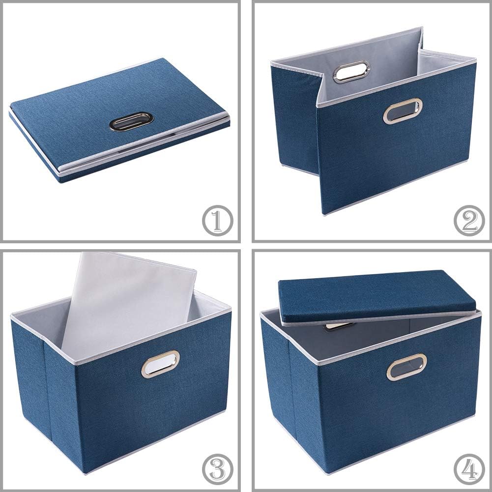 PRANDOM Large Collapsible Storage Bins with Lids [5-Pack] Fabric Foldable Storage Boxes Organizer Containers Baskets Cube with Cover for Home Bedroom Closet Office Royal Blue(17.7x11.8x11.8)