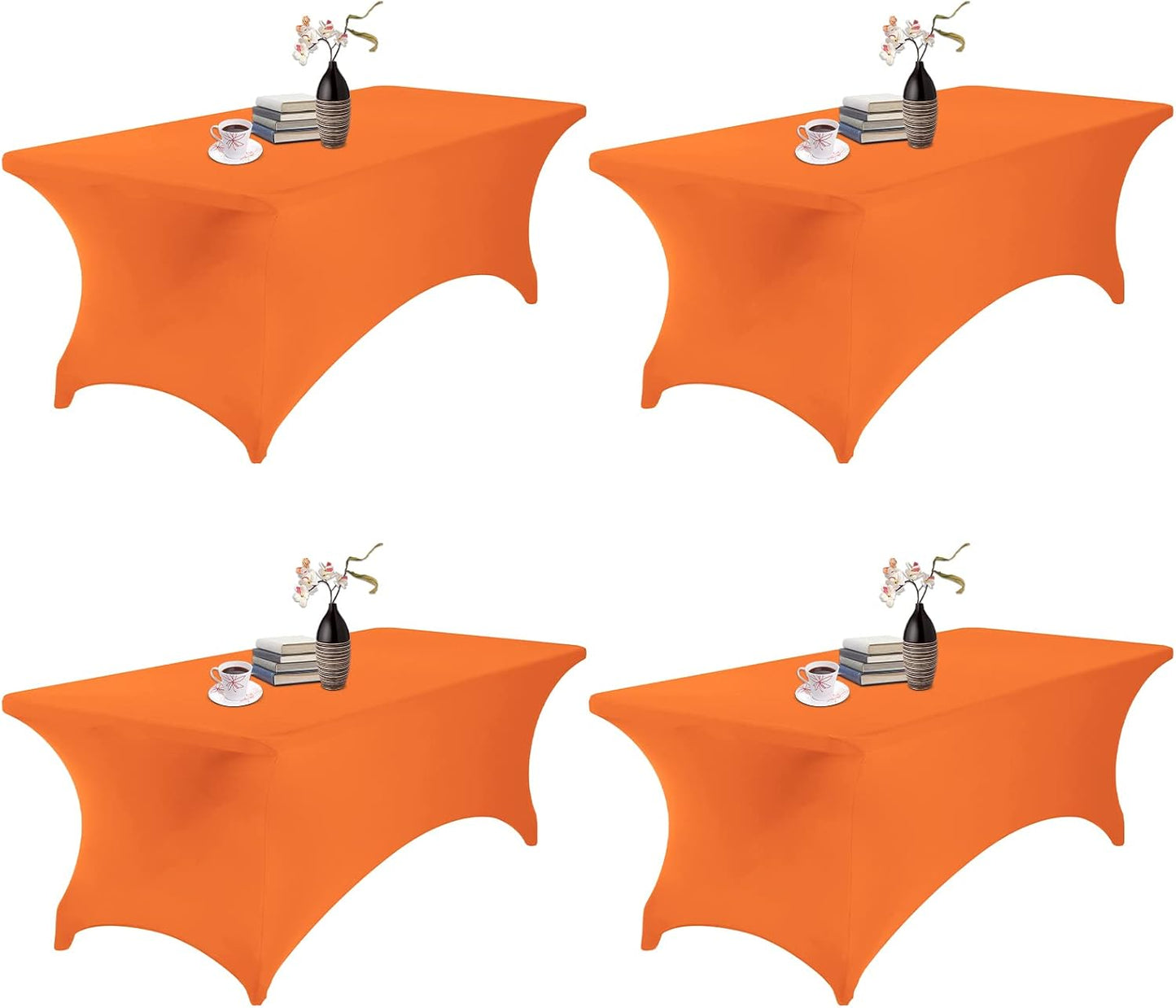 4Pack Spandex Waterproof Table Covers 8ft，Spandex 8ft Waterproof Table Cover for Party,Wedding, Banquet, and Events(Orange)