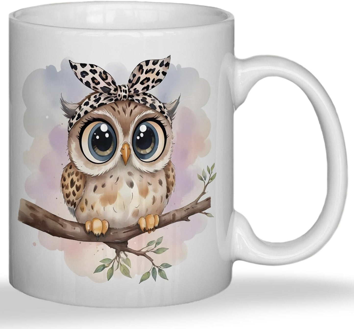 JINYO Coquette Leopard Bow Owl Mug, Cute Owl Coffee Cup, Gifts for Owls Lovers Women, Cute Wild Animal Ceramic Coffee Tea Mug 11 oz