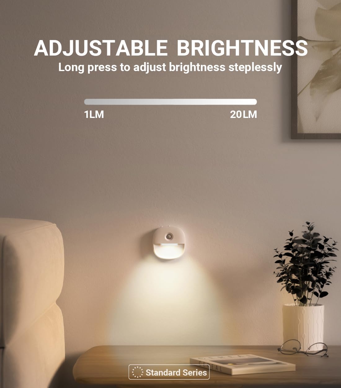 Lyridz Rechargeable Night Light, Motion Sensor Battery Nightlights, Mini Stick-on LED Closet Light, 1-20LM Dimmable Brightness for Bedroom, Kitchen, Washroom, Stairs, Hallway, 3-Pack