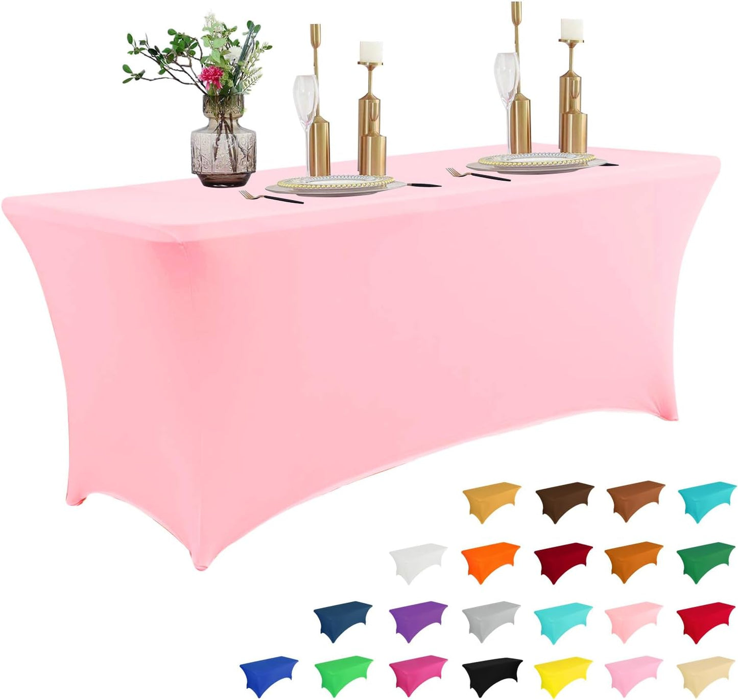 IVAPUPU 6FT Table Cloth for Rectangular Fitted Events Stretch Pink Table Covers Washable Cover Spandex Tablecloth Protector for Party, Wedding, Cocktail, Banquet, Festival
