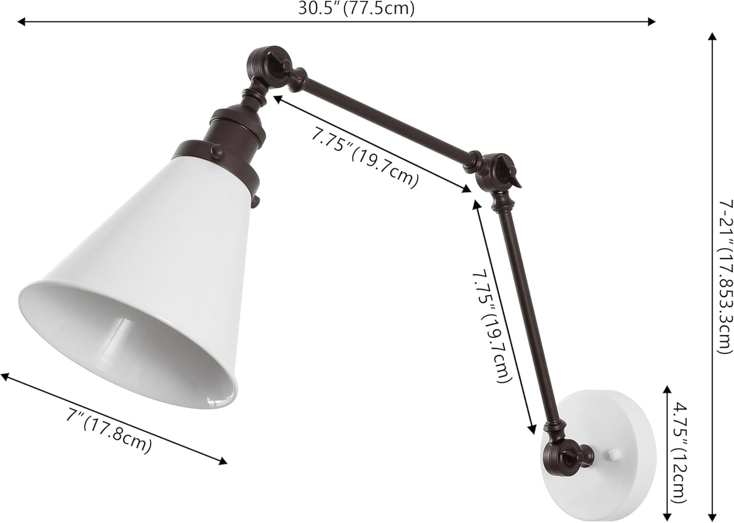 JONATHAN Y JYL7462C-SET2 Rover 7" Classic Industrial Metal Adjustable Arm LED Wall Sconce, White/Oil Rubbed Bronze (Set of 2) for Bedroom, Bathroom, Vanity