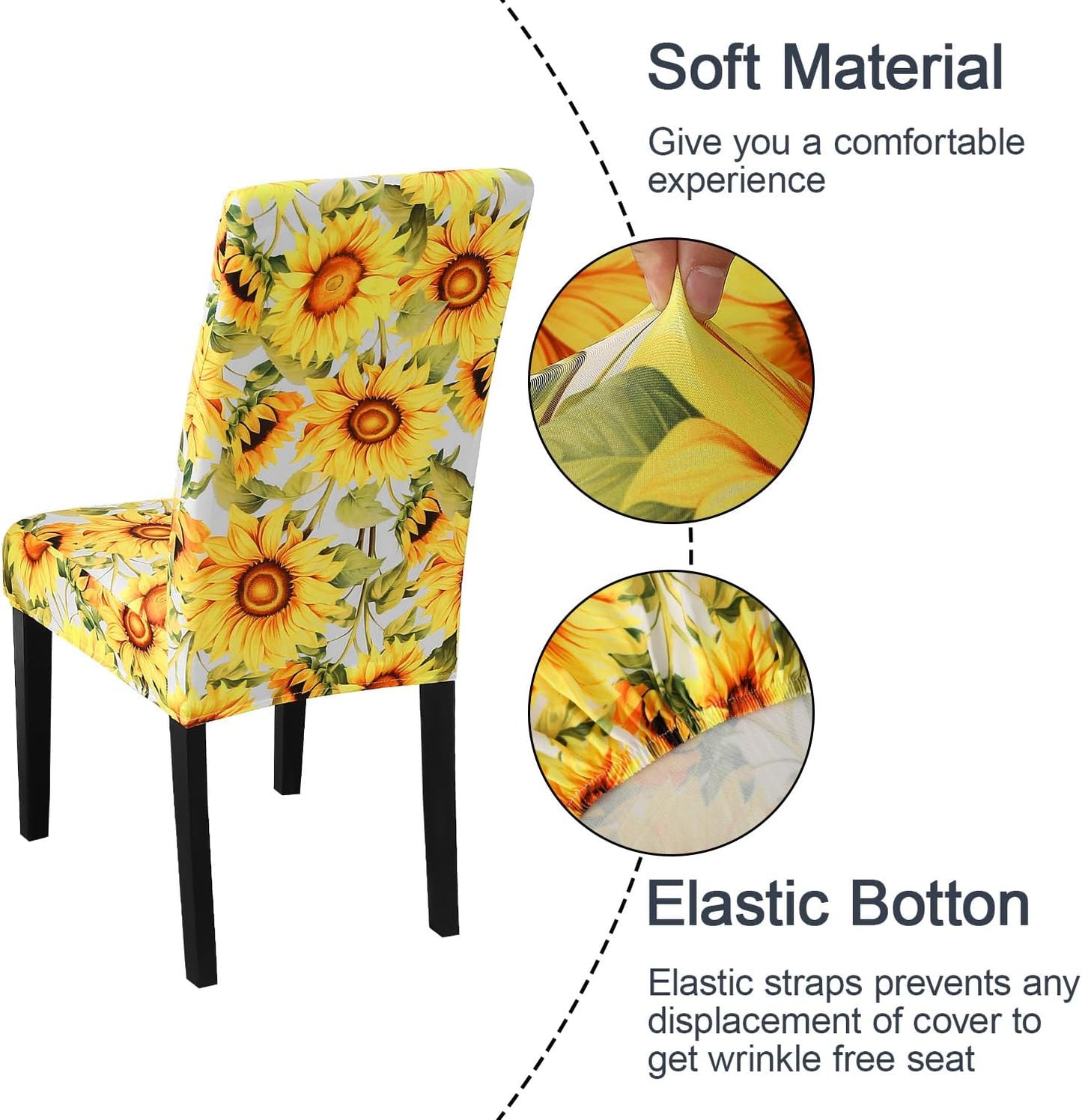 JQinHome Pattern Chair Covers for Dining Room Set of 2, High Stretch Removable Washable Parsons Chair Slipcover for Home Party Hotel Wedding Ceremony (Sunflower,2PCS)