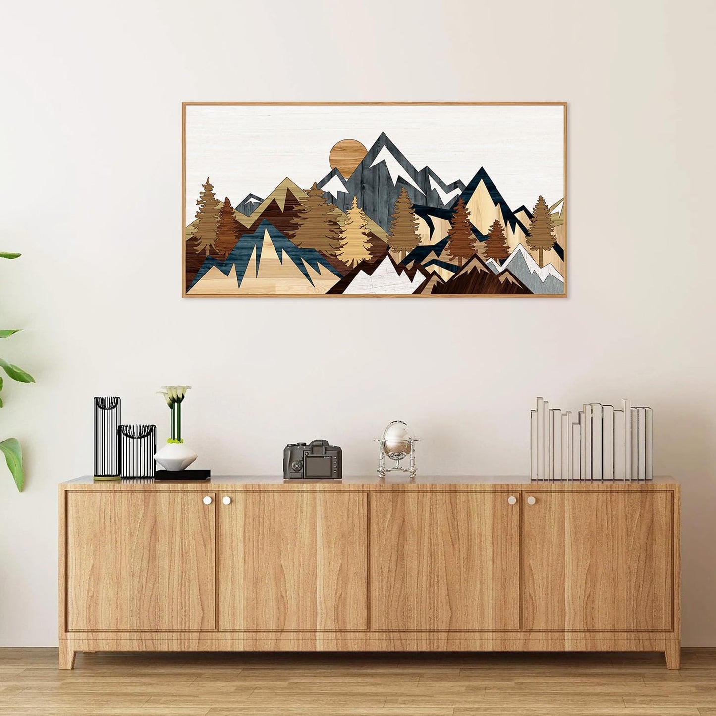 SIGNINART Large Mountain Framed Canvas Wall Art, Boho Sunrise Wilderness Wall Decor, Vintage Forest Nature Artwork, Modern Farmhouse Woodcut Style Art Prints for Living Room Bedroom, Office 20"x40"