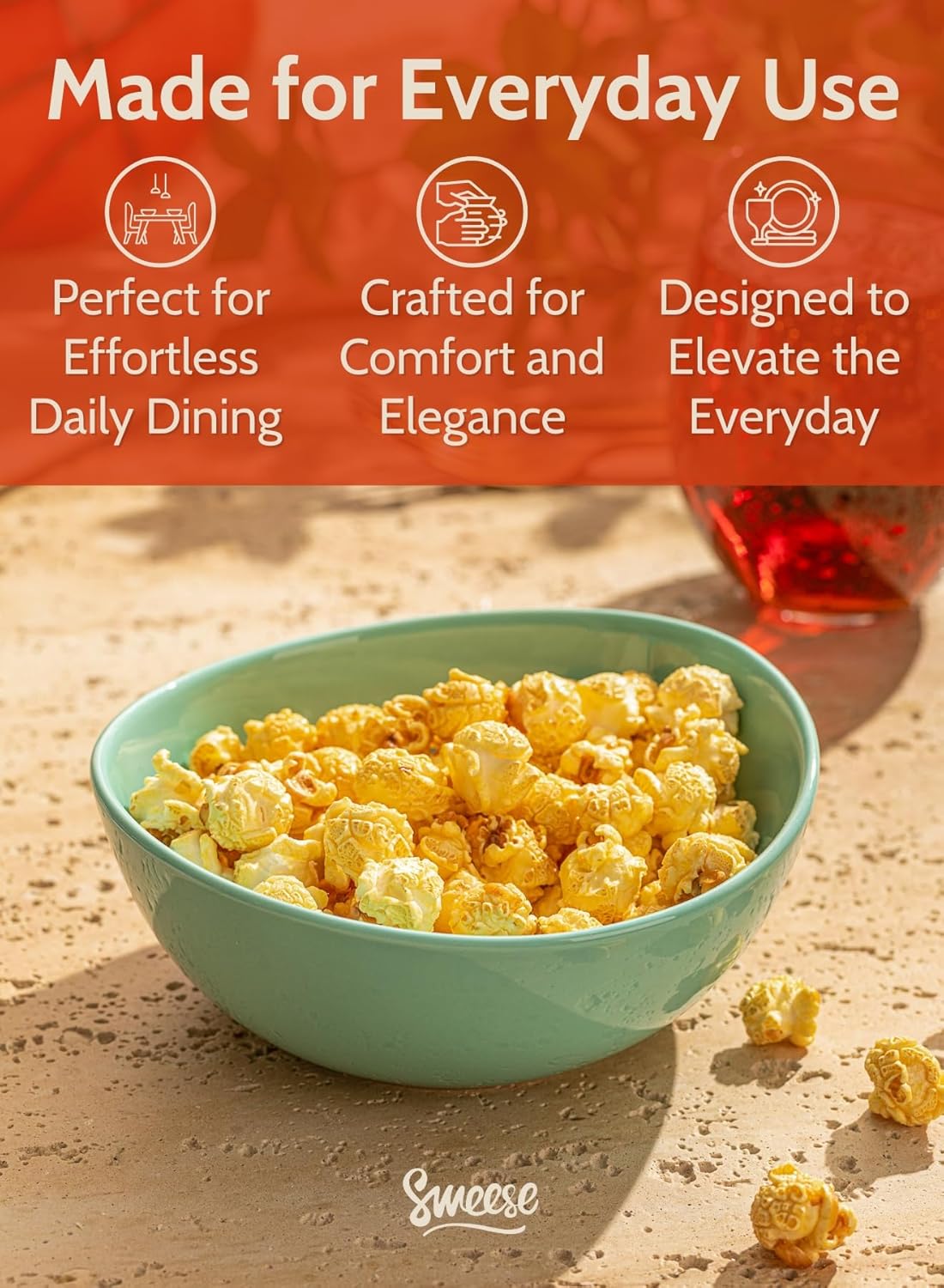 Sweese 18 oz Porcelain Bowls Set - 6 Inch, Set of 6, Multi-Color for Cereal, Soup, Salad - Microwave Dishwasher Safe