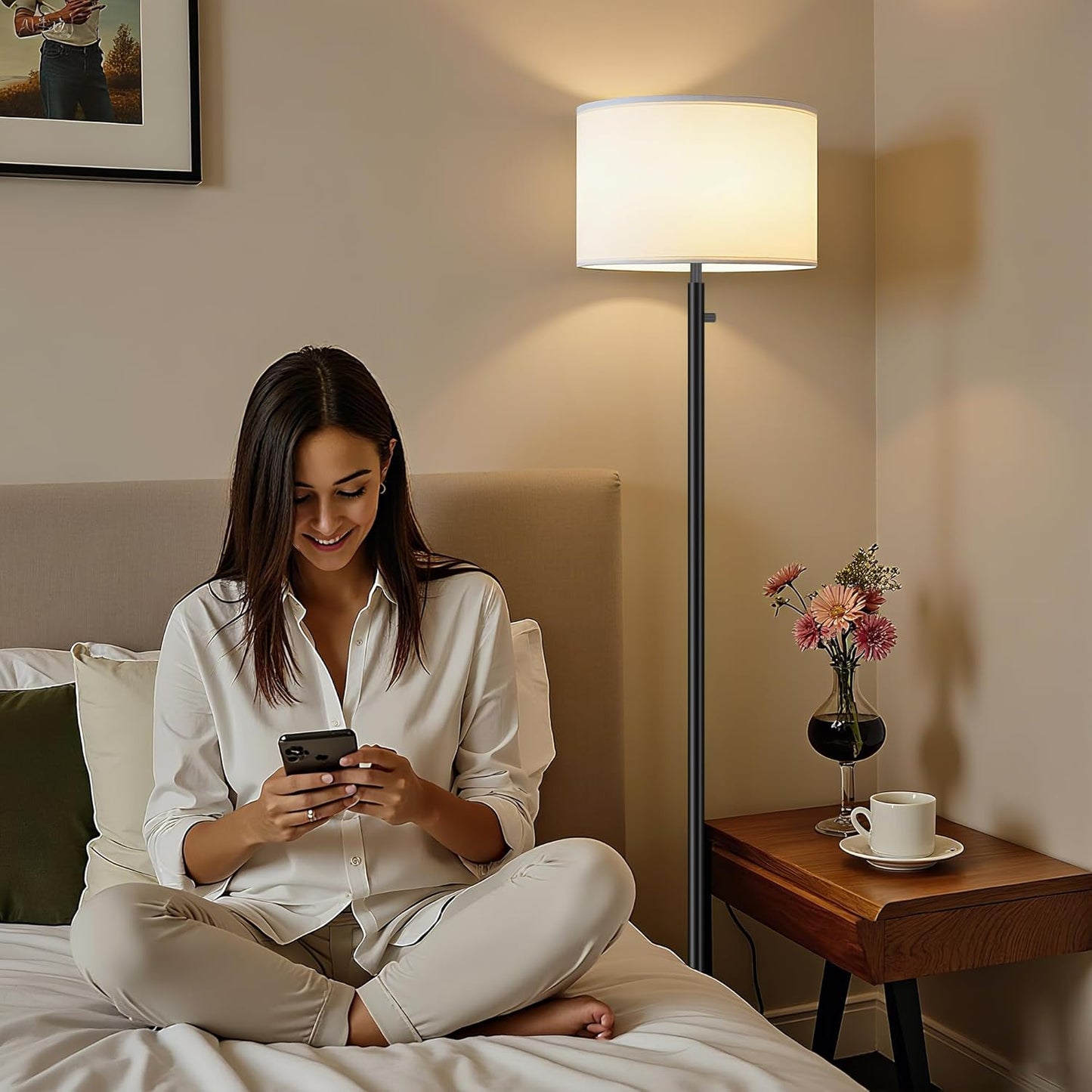 Floor Lamp for Bedroom,Modern Floor Lamp for Living Room,Standing Lamp with Marble Base,Tall Standing Lamp for Bedroom,Reading,Office & Kids' Room,LED Bulb Included(Black)