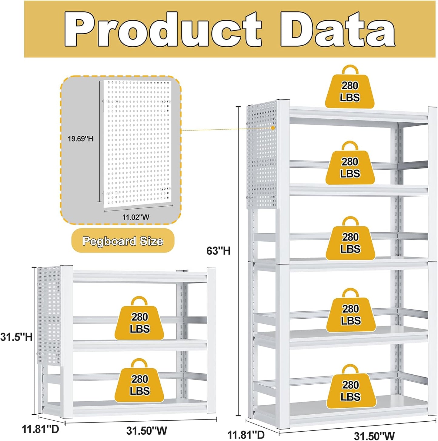 Book Shelf, 5 Tier Bookshelf, Industrial Bookcase Modern Bookshelves for Book/CD/Movie, Metal Shelving Unit for Living Room Home Office Kitchen, White