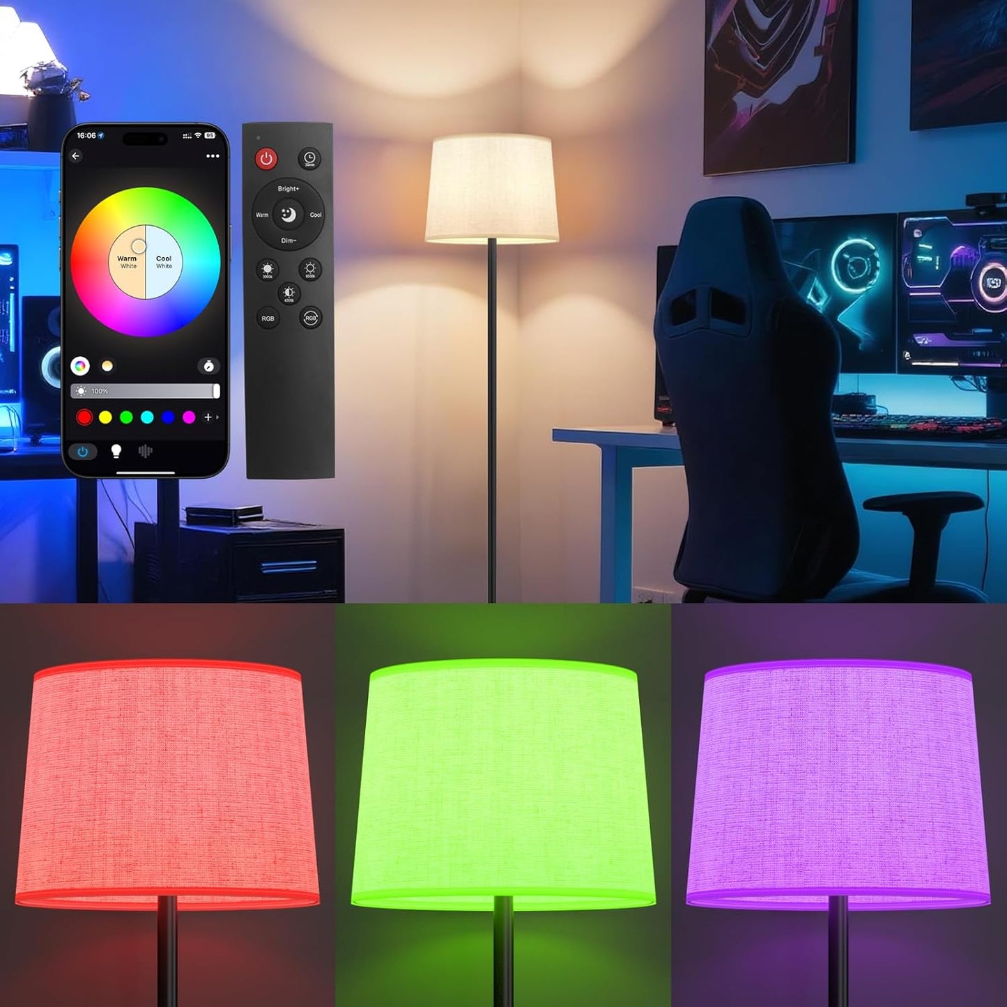 Floor Lamp for Living Room Bedroom,Modern Floor Lamp with Remote, Simple Design with Beige Shade,Foot Pedal Switch,Dimmable Colors Temperature,9W RGB LED Bulb