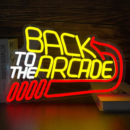 Retro Arcade Neon Sign Large Back to the Arcade Neon Light Dimmable Gamer Neon Signs for Wall Decor USB Powered Vintage Gaming Signs for Bar Game Room Man Cave(15.7 * 10.7inch)