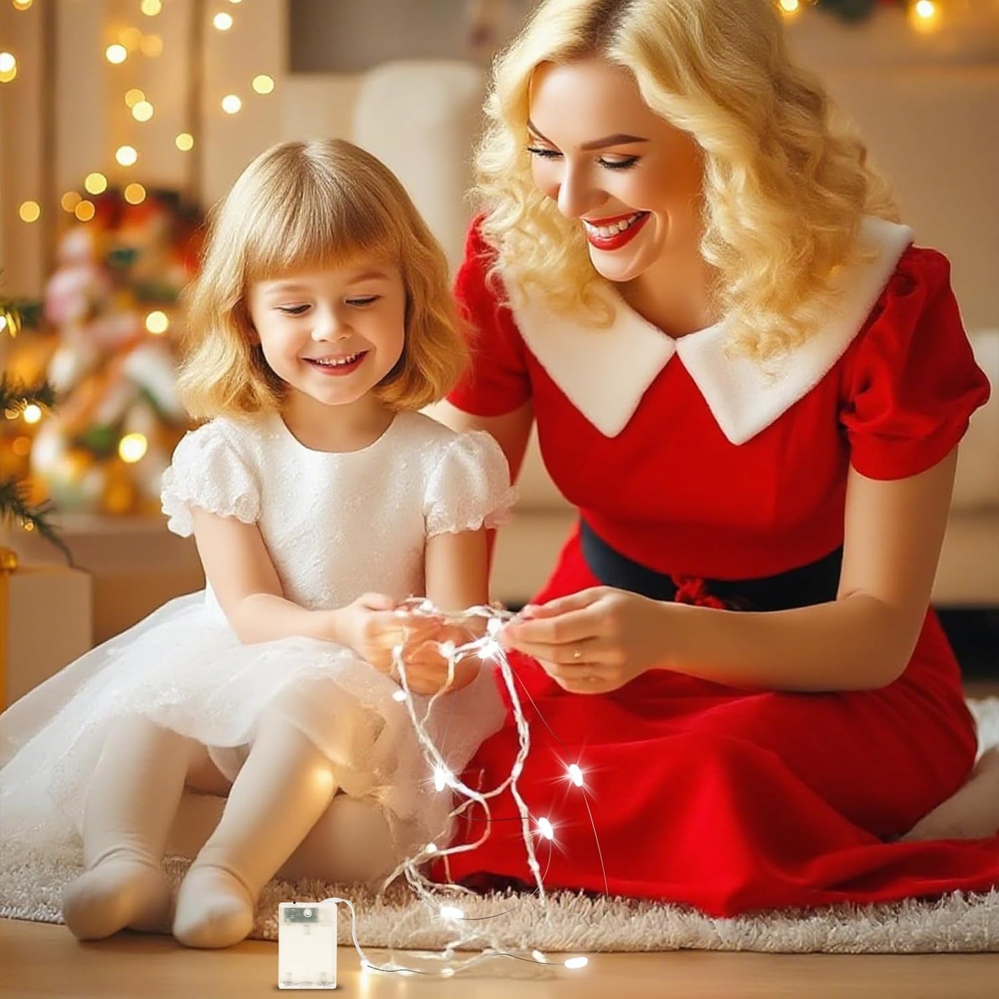 Fairy Lights Battery Operated String Lights 16.4ft 50LED Flashing and Constant Light Waterproof Silver Wire for Christmas DIY Party Bedroom Wedding (White, 2 Pack)