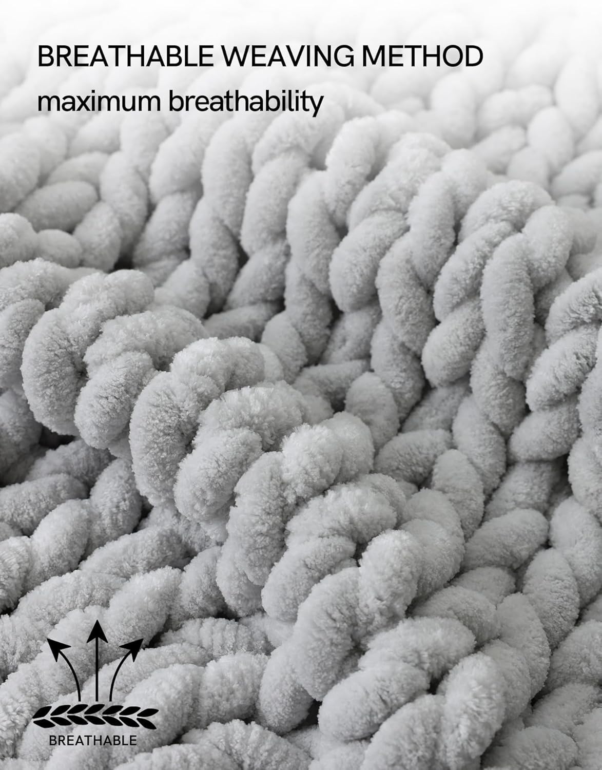 YnM Chunky Throw Blanket, Hand Knitted with Chenille Yarn, Skin Friendly, Ventilated and Breathable, Machine Washable, Home Décor Piece for Couch, Sofa and Bed (Glacier Grey, 60x80 Inch)