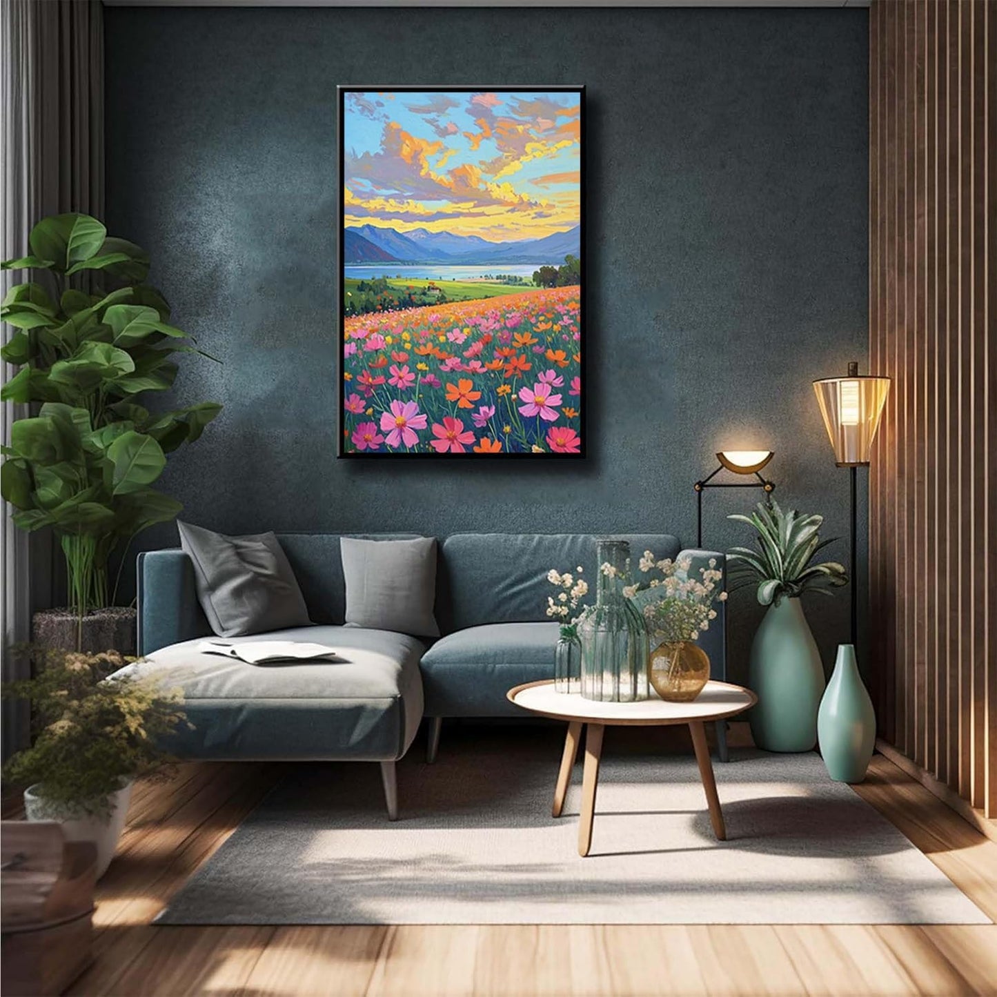 Colorful wildflowers field scenery poster artwork wall decoration wildflowers everywhere wall painting suitable for bedroom home office