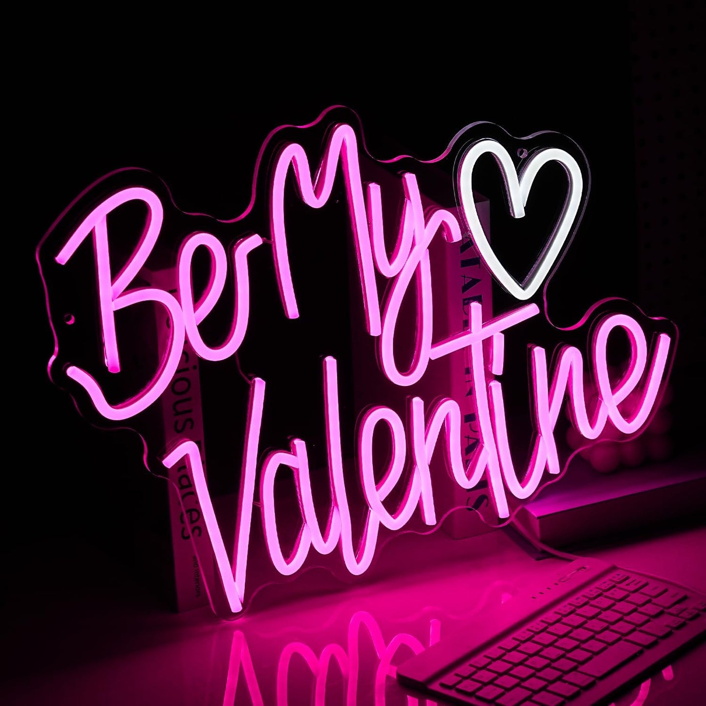 Be My Valentine Neon Sign Dimmable Pink LED Letters Light Up sign for Wall Decor USB Valentine Neon Light for Valentine's Day Lover Gift Bedroom Atmosphere Decor(12.6 * 16.5In)