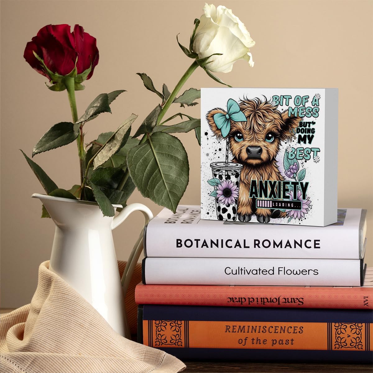 Highland Cow Western Sunflower Decor, Highland Cow Gifts for women, Highland Cow Baby Decor, Highland Cow Nursery Decor, Wooden Box Decor Sign for Home Farmhouse Office Living Room Table Shelf Tiered