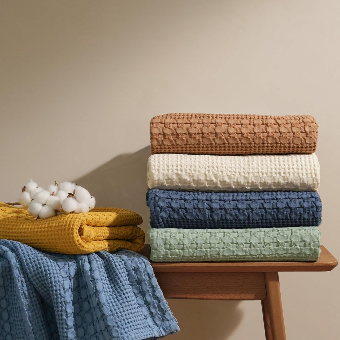 PHF 100% Cotton Waffle Weave Blanket Twin Size, Soft Lightweight Breathable Cozy Summer Blankets for Bed, Luxury Aesthetic Woven Bedding for Home Decor, 66"x90", Sage Green