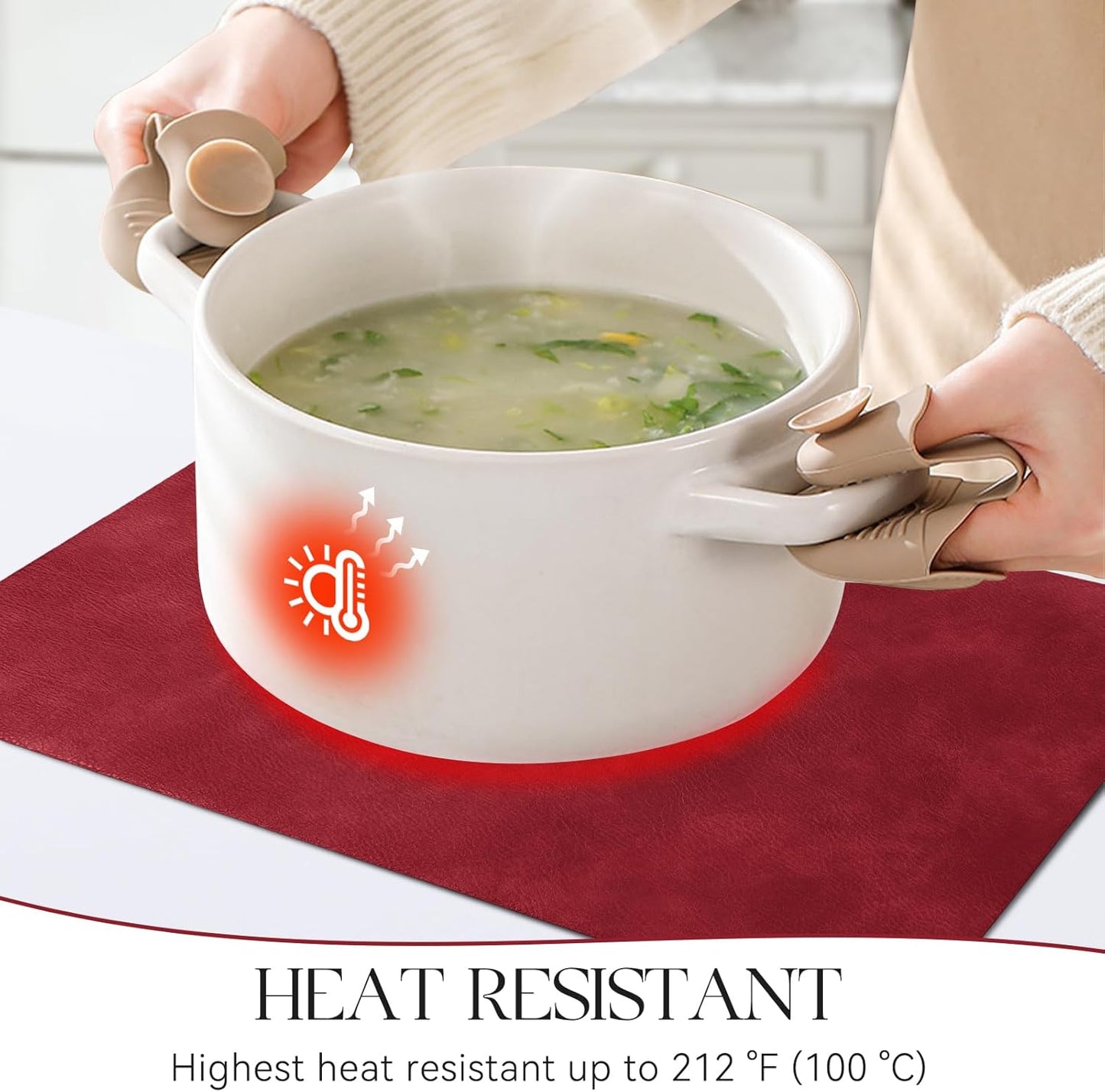 MOSAYT Vinyl Placemats Set of 4-12 X 17 Inch - Faux Leather 100% Waterproof Oil-Proof Wipeable PU Place Mats, Heat Resistant Reversible Table Mats for Kitchen, Dining, Outdoor (Red)