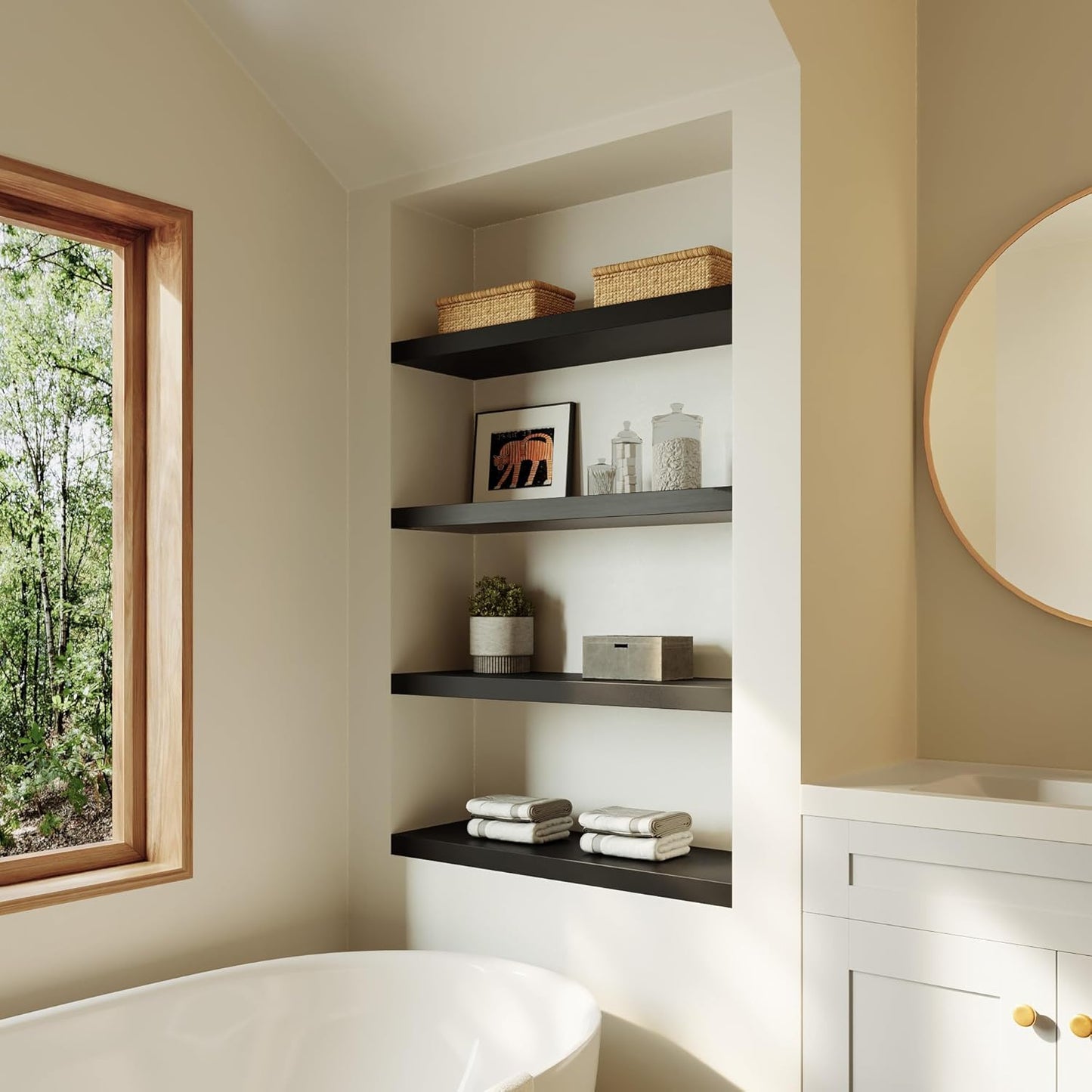 Large Floating Shelves for Wall Set of 1 Wooden Wall Shelves 24 in x 12.75 in x 2 in Room Decor Long Shelf with Invisible Wall Mount Bracket for Bedroom Kitchen Living Room Black